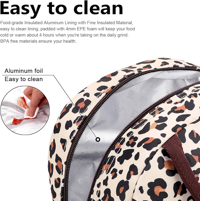 BALORAY Lunch Bag for Women Men Insulated Lunch Box for Adult Reusable Lunch Tote Bag for Work, Picnic or Travel (Beige with leopard)