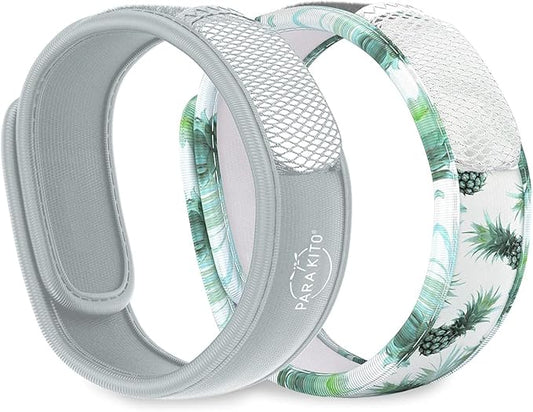 Para'Kito Mosquito Repellent Bracelets + Refill Pellets Bundle | w/Peppermint Oil, Essential Oils | Hiking & Camping Accessories | Paraben Free, DEET Free - 2 Wristbands & 2 Refills (Smokey Grey + Pineapple)