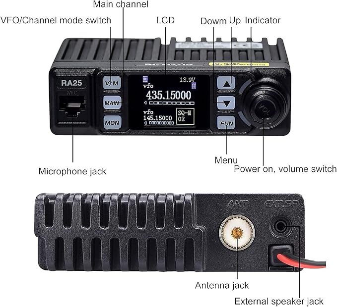 Retevis RA25 Dual Band Mobile Radio, Long Range Mini Mobile Car Transceiver, 500 Channels DTMF LCD Display, 2m 70cm Mobile Two Way Radio Mobile Car Radio for Vehicle Truck Traveling(1 Pack)