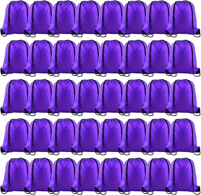 KUUQA 50Pcs Purple Drawstring Backpack Bulk String Bags for Storage, Sport, Gym, and Traveling