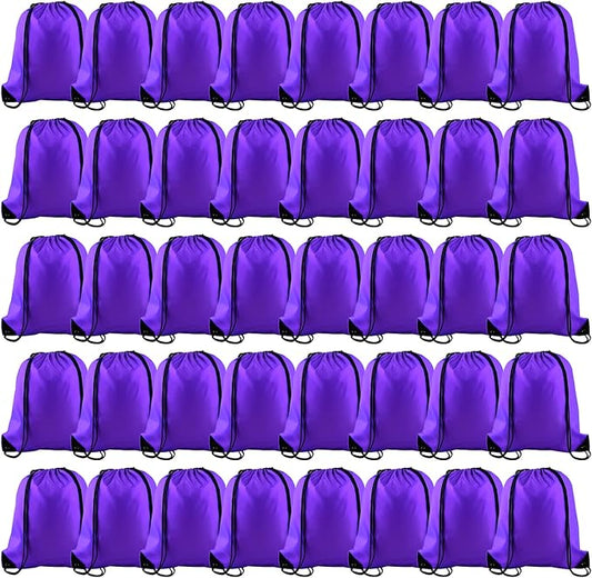 KUUQA 60Pcs Purple Drawstring Backpack Bag Bulk Drawstring Bags String Bags Storage Bags Gym Backpack for Sport Gym Traveling