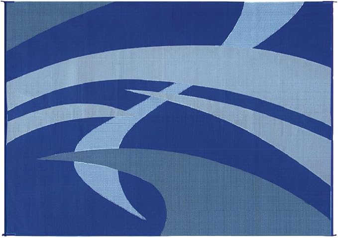 Stylish Camping 159123 Outdoor Patio / RV Camping Mat - Swirl (Blue/Gray/Black/White, 9-Feet x 12-Feet)