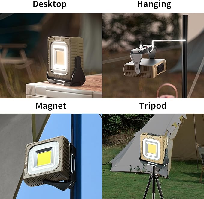 WARSUN 1000 Lumens Rechargeable Work Light – Portable LED Camping Lantern with Tripod Mount, Type-C Charging, Magnetic Base, Hanging Hook, Multi Lighting Modes, for Outdoor, Hiking, Camping
