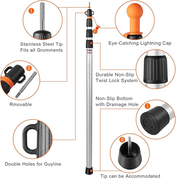 Telescoping Tarp Poles, CAMULAND Tent Poles for Tarp Camping Gear Accessories Stakes Hammock Rain Fly Adjustable Lightweight Aluminum Set of 34.5" - 110.2" Hiking, Awning/Outdoor with Carry Bag