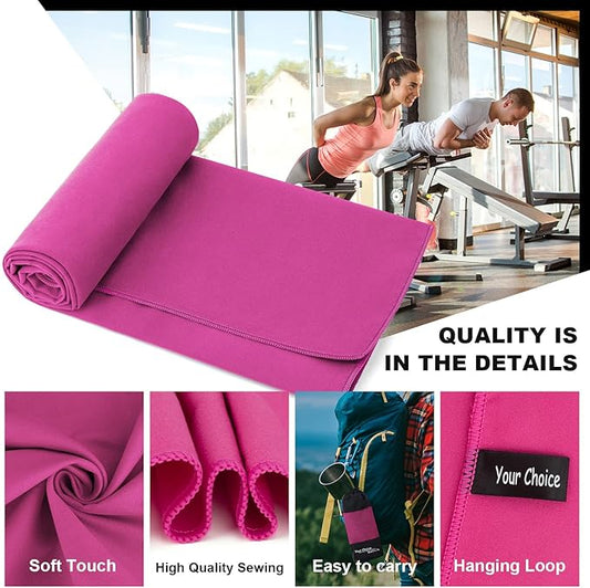 Your Choice 2 Pack Microfiber Travel Beach Towel (72x40 and 12x24 inch), Fast Drying, Super Absorbent, Lightweight, Ultra Compact. Perfect for Camping, Swimming, Yoga(XXLarge/Rose red)