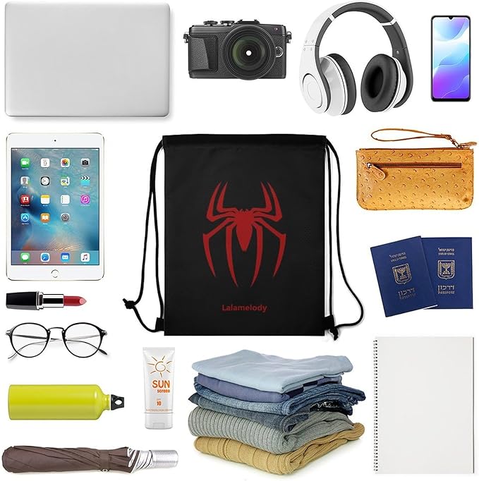 Spider Black Drawstring Backpack Waterproof Sackpack Travel Swimming Sports Gym Camping Shopping Bag for Women Men