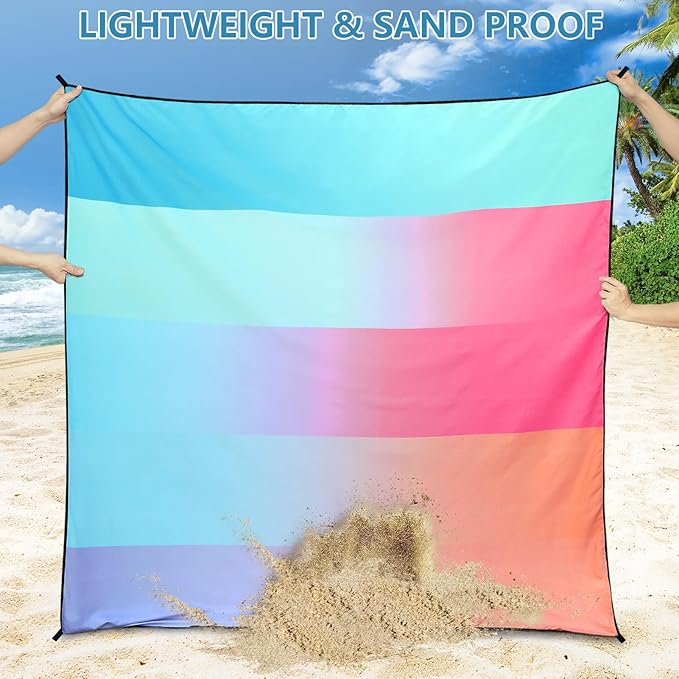 Beach Blanket Waterproof Sandproof Beach Mat 79" X 83" /10'x9'for 2-8 Adults Quick Drying Outdoor Picnic Mat Beach Accessories for Travel, Camping, Hiking