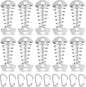 TOBWOLF 10PC Silver Deck Tie Down Anchors Fishbone Tent Pegs with Carabiners, Aluminum Tent Stakes Wind Rope Anchors Spring Deck Anchor Pegs Windproof Tent Rope Tightener Camping Outdoor Accessories