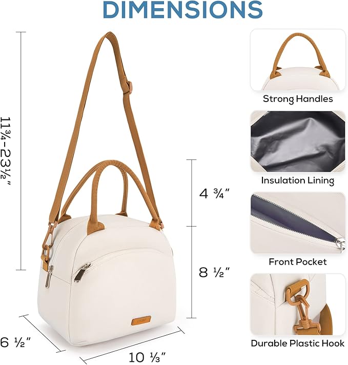 TOURIT Womens Insulated Lunch Bag Thermal Reusable Tote for Work Picnic, Beige