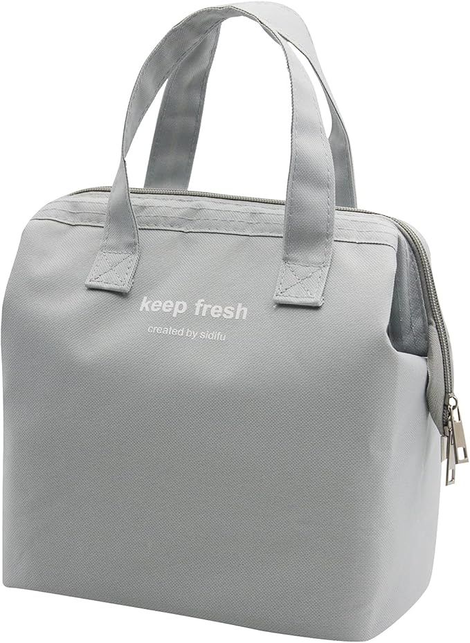 Mziart Insulated Lunch Bag Simple Bento Cooler Bag Lunch Tote Bag for Lunch Box for Women Men Adult Picnic Working Hiking Beach (Grey)