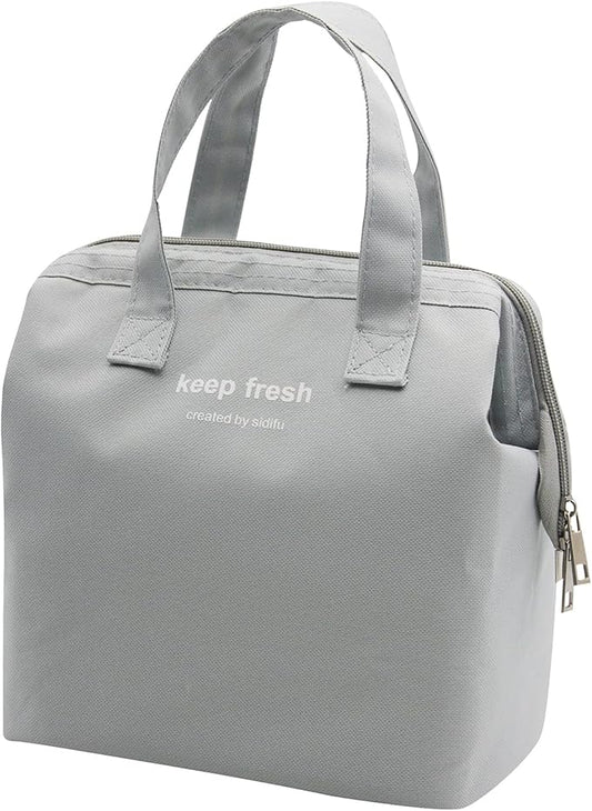Mziart Insulated Lunch Bag Simple Bento Cooler Bag Lunch Tote Bag for Lunch Box for Women Men Adult Picnic Working Hiking Beach (Grey)