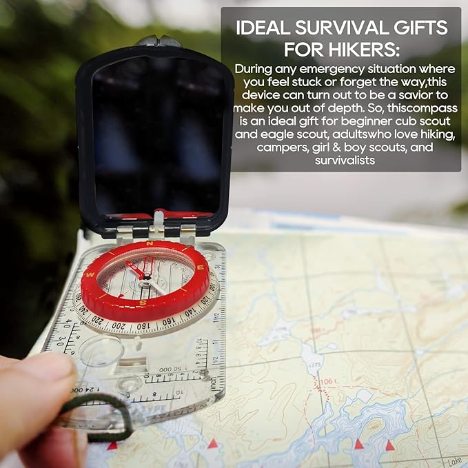 Posinly Advanced Orienteering Compass - Survival Whistle, Map Reading Field Compass for Camping, Hiking & Navigation, Great for Kids