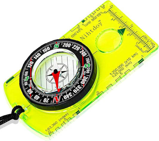 Multipurpose Outdoor Compass for Hiking, Scouting, Camping, and Navigation - Liquid-Filled, Transparent Base with Measuring Scales, Durable and Compact