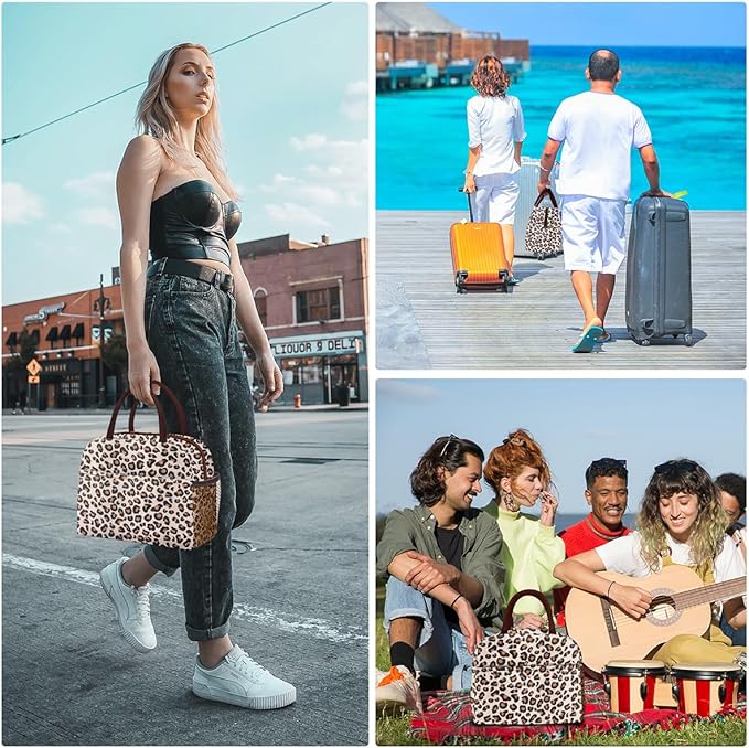 Lunch Bag Women,Lunch Box Adult for Women Men Reusable Insulated Lunch Tote Bag,Leakproof Food Handbags Case High Capacity for Travel Work Picnic Beach,Leopard