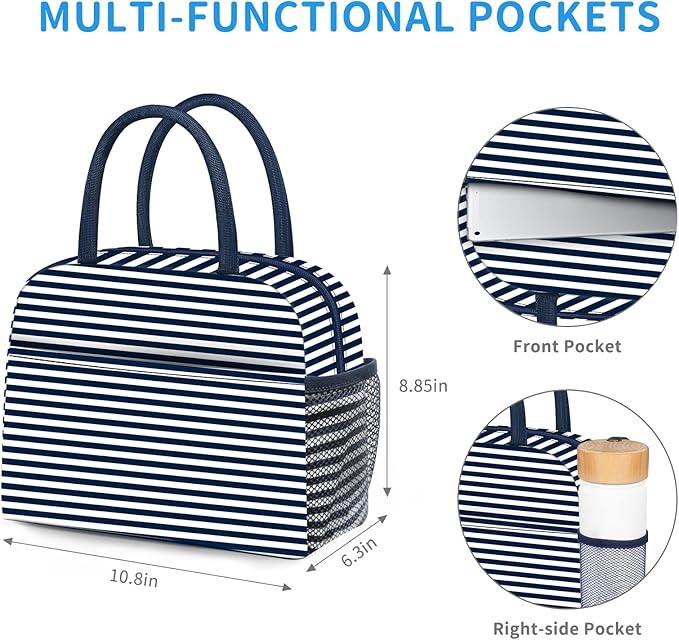 Lunch Bag Women, Lunch Box for Women Men Reusable Insulated Lunch Tote Bag, Handbags Case High Capacity for Travel Work Picnic, Navy Blue