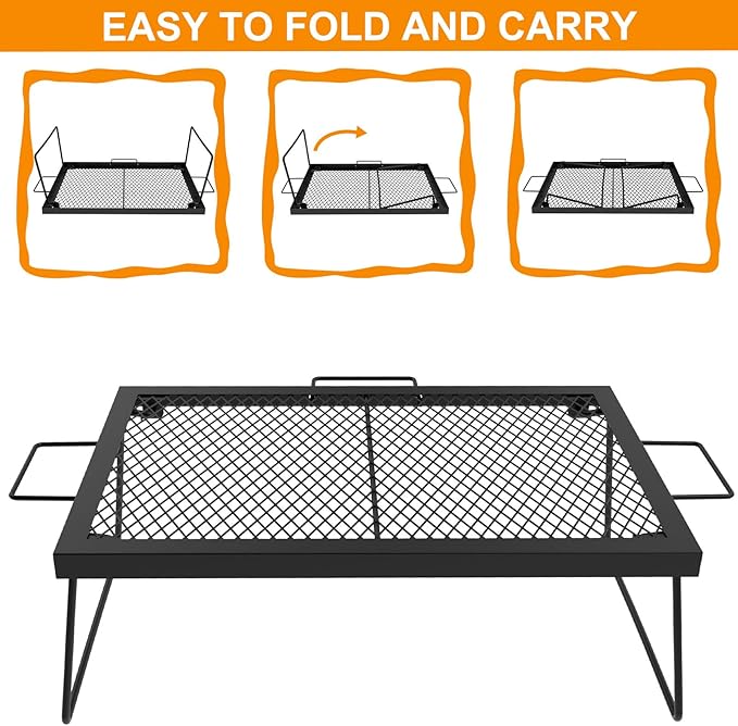 23" Fireplace Cooking Grate, Folding Campfire Grill Rack, Over the Fire Cooking Equipment, Camping Accessories for Outside