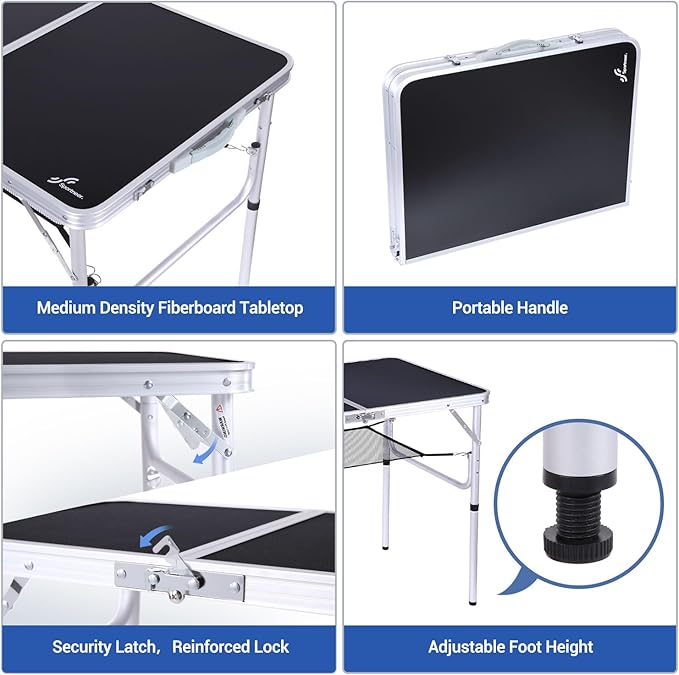 Sportneer Folding Table: Adjustable Height Camping Essentials 35.4" L x 23.6" W 2 Height with Mesh Layer - Compact & Portable Small Folding Table for Outdoor Camp Garden Picnic BBQ Dining Cooking
