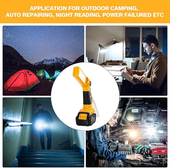 YEX-BUR for Dewalt 20v Led Work Light, 12W 1000LM Cordless Handheld Spotlight with USB Port LED Jobsite Light Desk Lamp Powered by Dewalt 20v Lithium Ion Batteries