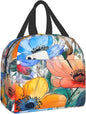 Watercolor Floral Insulated Lunch Box for Women Men， Colorful Leaf Flowers Reusable Lunch Tote Bags Thermal Cooler Lunch Bags for Office School Picnic Hiking