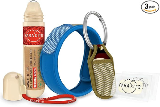 PARA'KITO Mosquito Repellent Bundle - 1 Roll-on | 1 Wristband | 1 Clip (Roll-on + Blue + Camo)