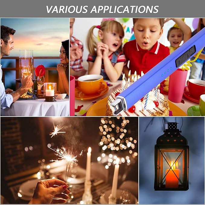 MEIRUBY Lighter Electric Candle Lighter Long Electronic Rechargeable USB Lighter Arc Windproof Flameless Lighters for Candle Camping BBQ Birthday Women's Day Gifts for Women Mom Wife Men, Blue