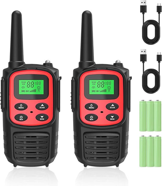 Rechargeable Walkie Talkies,Fvamom Walkies Talkies for Adults with 22 Channels,Long Range Walkie Talkies with NOAA Weather Channels,VOX LCD Display LED Flashlight (Red)