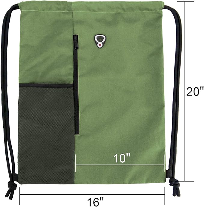 Drawstring Backpack Sports Gym Bag for Women Men Large Size With Two Zipper Pockets and Water Bottle Mesh Pockets