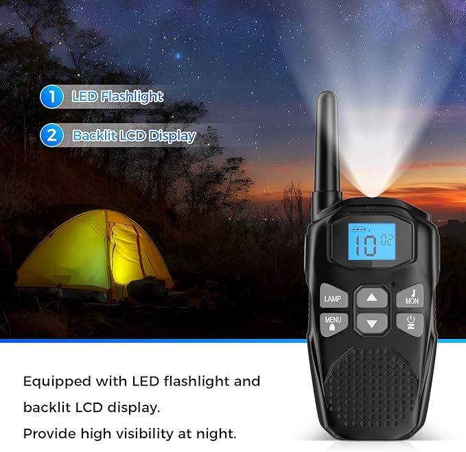 Walkie Talkies for Adults 2 Pack, YKSTT Rechargeable VOX Scan Long Range Walkie Talkies,22 Channels Two-Way Radios with LED Flashlight for Hiking Camping Accessories (2 Pack - Black)