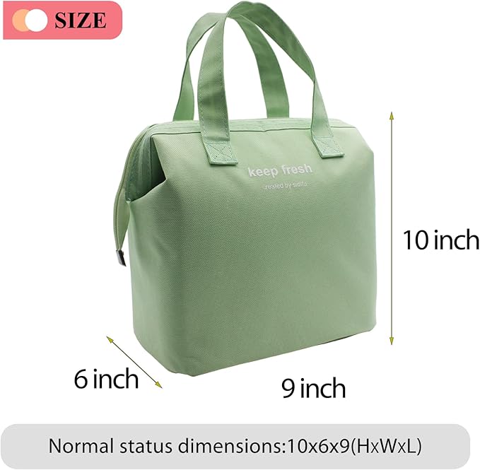 Mziart Insulated Lunch Bag Simple Bento Cooler Bag Lunch Tote Bag for Lunch Box for Women Men Adult Picnic Working Hiking Beach (Light Green)