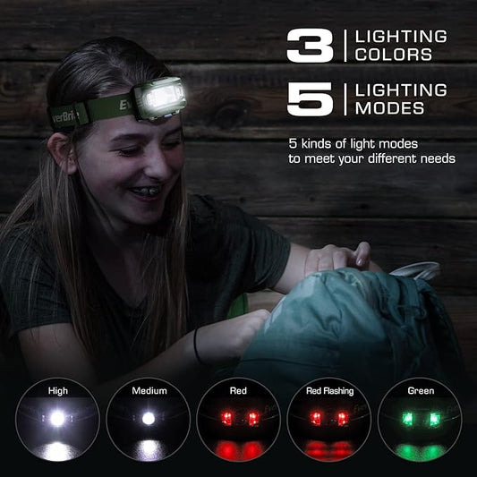 EverBrite Headlamp, 2 Pack Kids Headlamp with Red Light and Memory Function, Head Lamp for Adults and Kids with 5 Modes, Bright Headlamps for Camping, Running, Batteries Included