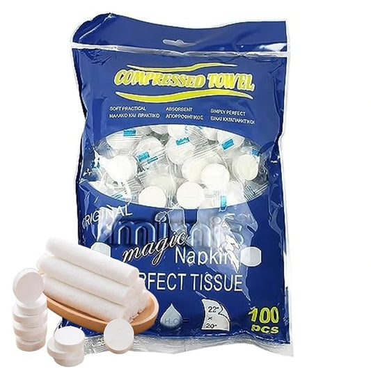 ARSHY 100 PCs Compressed Towels, Mini Tablets Disposable Portable Face Towel Cotton Coin Tissue for Travel, Camping, Hiking, Sport, Beauty Salon, Magic towel and Outdoor Activities