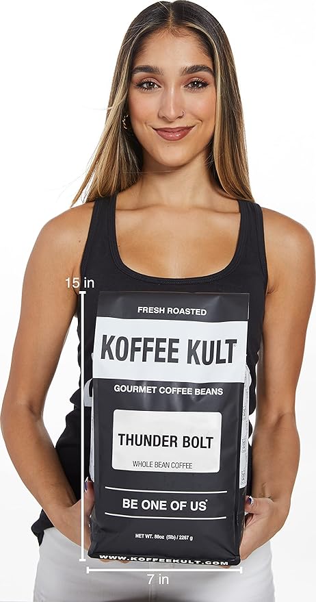 Koffee Kult Thunder Bolt Dark French Roast Whole Bean Coffee Small Batch 100% Arabica Gourmet Blend, Bold and Well Balanced 80oz Resealable Package