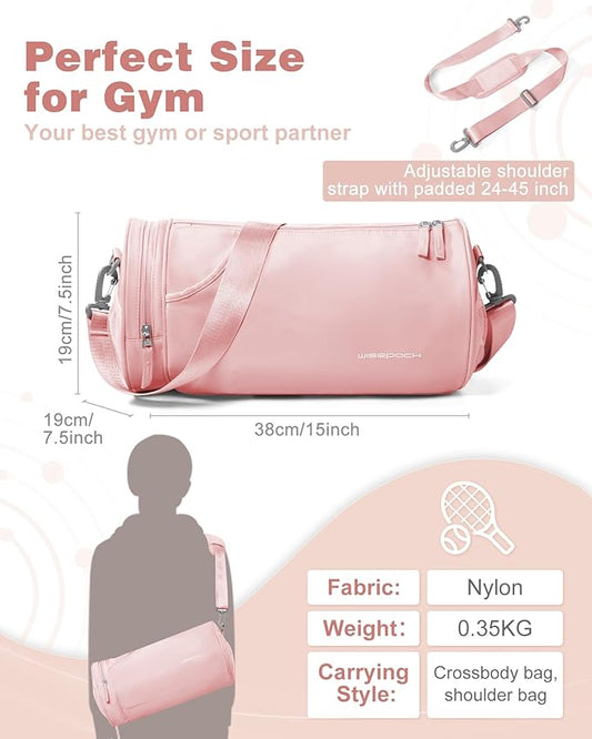 Small Waterproof Gym Bag for Women - Mini Duffle With Wet Pocket for Sports, Travel, Dance, Swimming, Yoga, Fitness - Carry-On Weekender Pink