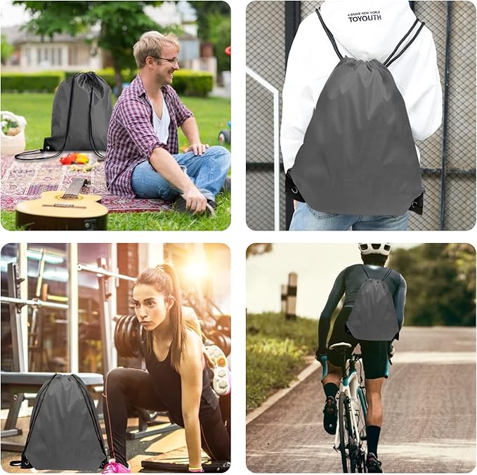 Drawstring Bags Bulk 14 Pcs Drawstring Backpack Bulk Cinch Bag Sackpack for Men Women Gym (Gray)