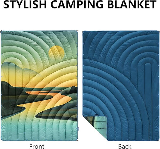 Camping Blanket,Lightweight Down Alternative Puffy Printed Camping Blanket Packable Outdoor Blanket for Camping,Traveling, Stadium, Hiking, Picnics