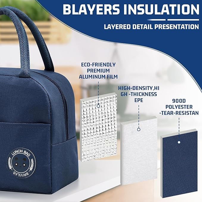 Insulated Lunch Bag for Men & Women - Leakproof Lunch Box for Cooling/Warming, Portable & Small Lunch Bag for Work, Picnic, Travel - Navy Blue