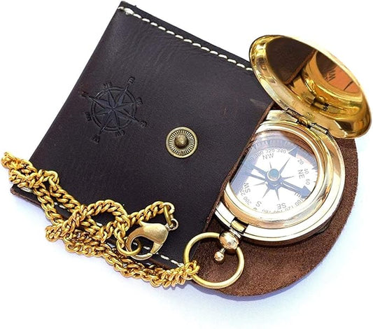 Nautical Vintage Compass Solid Brass Compass in a Black Leather Case Rustic Vintage Home Decor Gifts