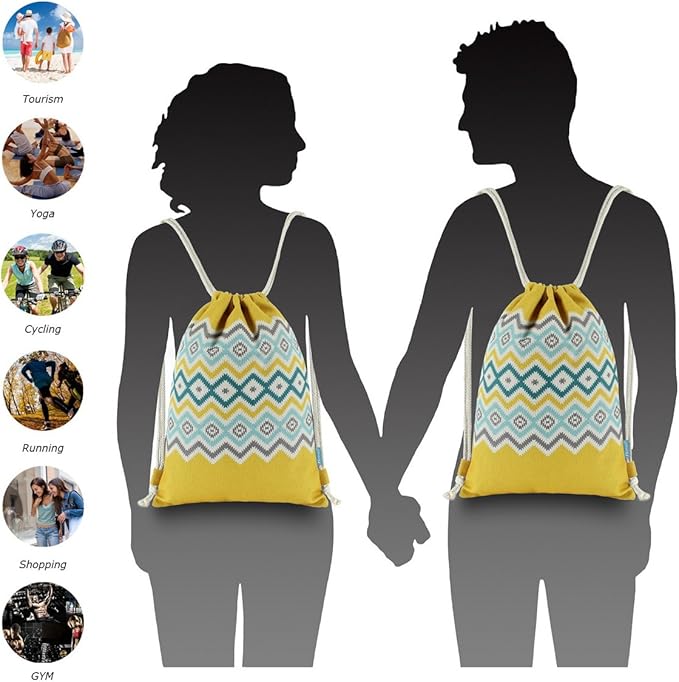 Drawstring Backpack Bohemia Style String Bag Canvas Beach Sport Daypack
