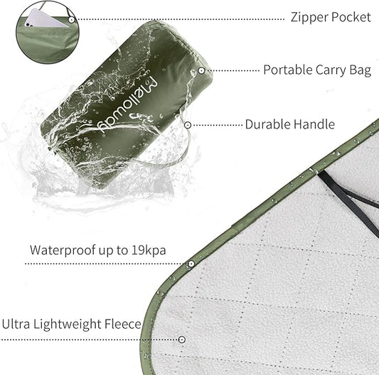 Mellowdy Easy-Carry Outdoor Blanket - Waterproof, Windproof, Warm, Utility Blanket for Camping, Picnic, Stadium, Beach, Gameday, Travel, Foldable with Carrying Bag (Olive Green, 55x80 inch)