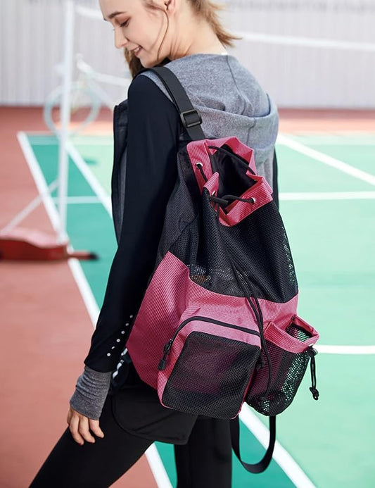 Lohol Large Mesh Drawstring Backpack with Shoe Bag, Durable Swimming String Sack with Handle for Sports Gym Yoga Beach Travel