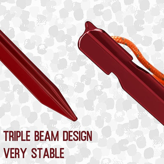 Grassman 12 Pack Tent Stakes, 7075 Aluminium Tent pegs, Heavy Duty Lightweight Ground Pegs, Durable and Safe Metal Camping Spikes, Red