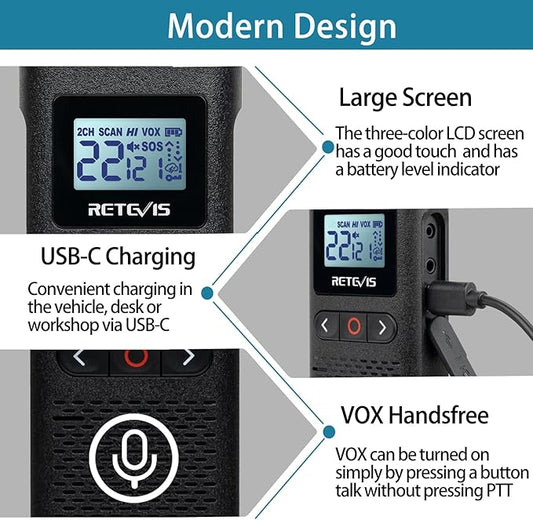 Retevis RB28 Walkie Talkies with Earpiece,USB-C Walkie Talkies Rechargeable,Large LCD Screen,1500mAh,NOAA Weather,Business Walkie Talkie for Adults Long Range for School Restaurant Healthcare(10 Pack)