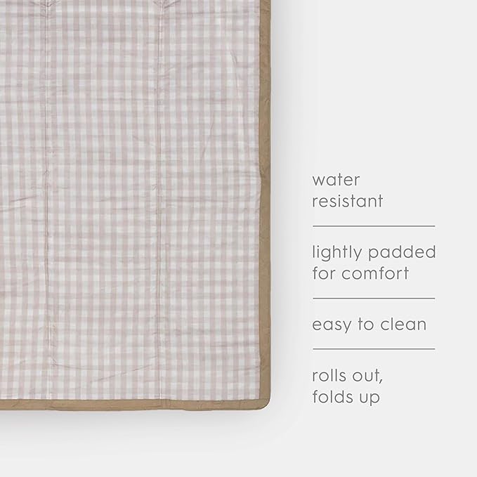 Little Unicorn Outdoor Family Picnic & Beach Blanket, Water-Resistant, Compact Fold, 5 x 5 feet, (Beige Buffalo Check)