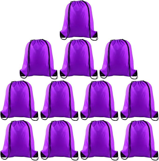 KUUQA 12 Pcs Drawstring Backpack Bags Sport Gym Sack Cinch Bags Bulk for School Traveling and Storage (Purple)
