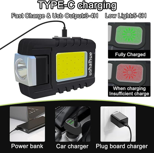 Mini Flashlight 500 Lumens Rechargeable Handheld Flashlights,Key Light 180°Rotatable Headlamps,6 Modes,Waterproof Design,for Camping Hiking Running