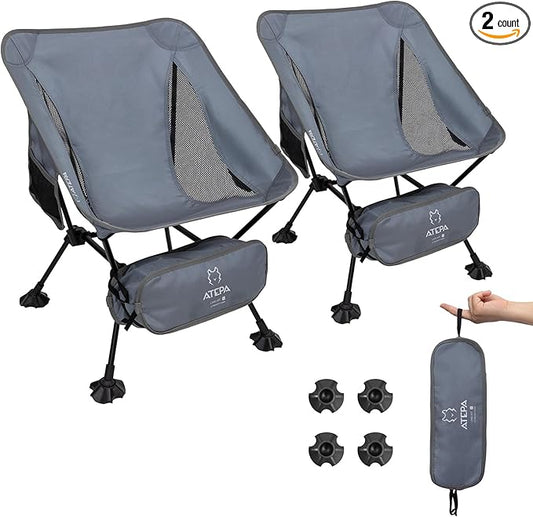 ATEPA Backpacking Chair, Ultralight Folding Portable Small Camping Chairs for Adults Compact Foldable Beach Seat with Anti-Sinking Feet & Aluminum Frame for Outdoor Hiking Travel Fishing