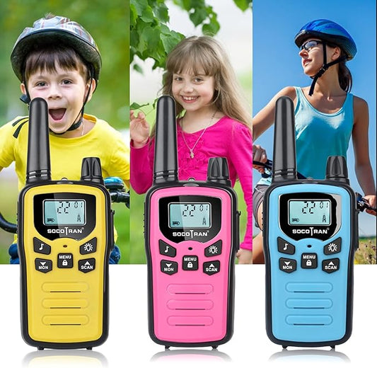 Walkie Talkies for Adults 3 Pack Rechargeable Two-Way Radios Long Range 5 Miles with USB Charging Cable Blue Yellow Pink Walkie Talkies for Camping Hiking Adult
