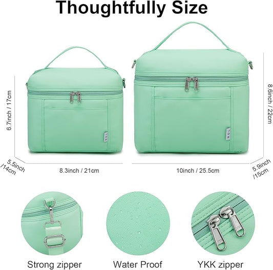 NOL Natural Organic Lifestyle Insulated Lunch Bags for Women Cooler Bag Lightweight Nylon Waterproof Lunch Box For Work (Medium(normal), Mint green)