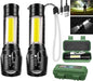 Led Flashlight Rechargeable USB Torch Mini Small Light Super Bright Handheld Tiny Portable Pocket Flash Light with COB Side Searchlight High Lumens Zoomable Emergency Camping Accessories 2 Pack