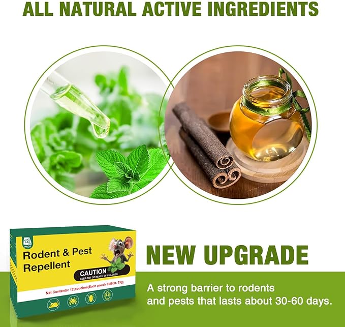 48 Pack Natural Rodent Mouse Repellent Bag, Rat Mice Deterrent, Effective Peppermint Oil Pest Control, Non-Toxic and Harmless, Safe for Indoor Outdoor Use Repellent for Moths, Insect, Mosquitoes